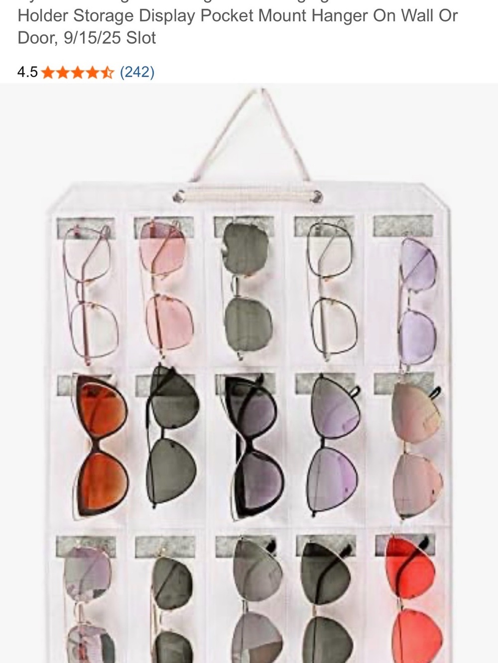 Hanging Sunglass Organizer - Pocket Storage for 15 Sunglasses